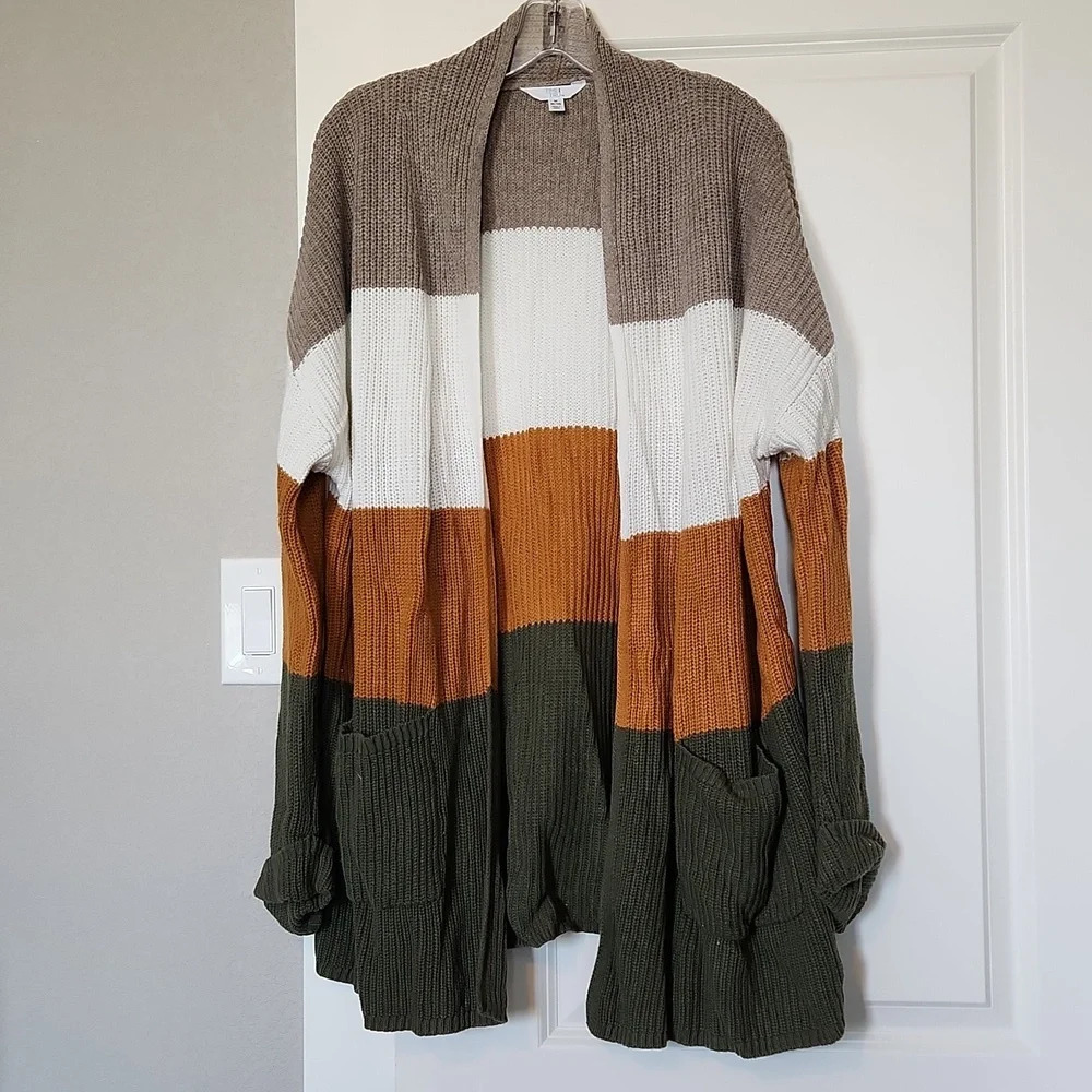 Colorblock Open Front Cardigan